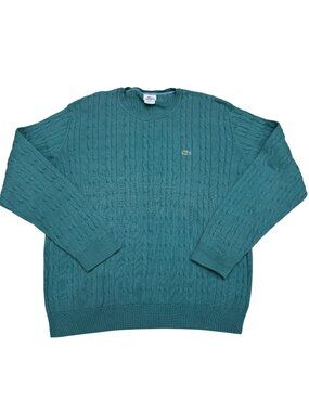 Lacoste Men's Green 100% Cotton Cable Knit Pullover Sweater Size 6